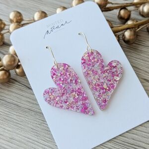 Pink Confetti Heart Earrings, Acrylic Asymmetrical Hearts